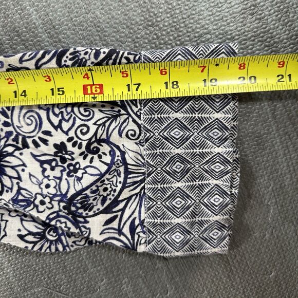 SIGRID OLSEN Blue & White 100% Linen Floral Paisley Boho Tunic Top SIZE L - Picture 8 of 8